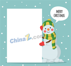 圣诞雪人和空白纸张矢量图